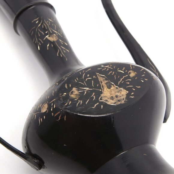 Vintage Brass Etched Aftaba Coffee Tea Pot and Vase Engraved Gold Black India - Picture 7 of 15